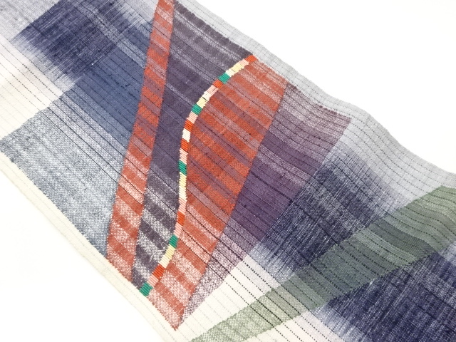 手織り真綿紬抽象模様織出し名古屋帯